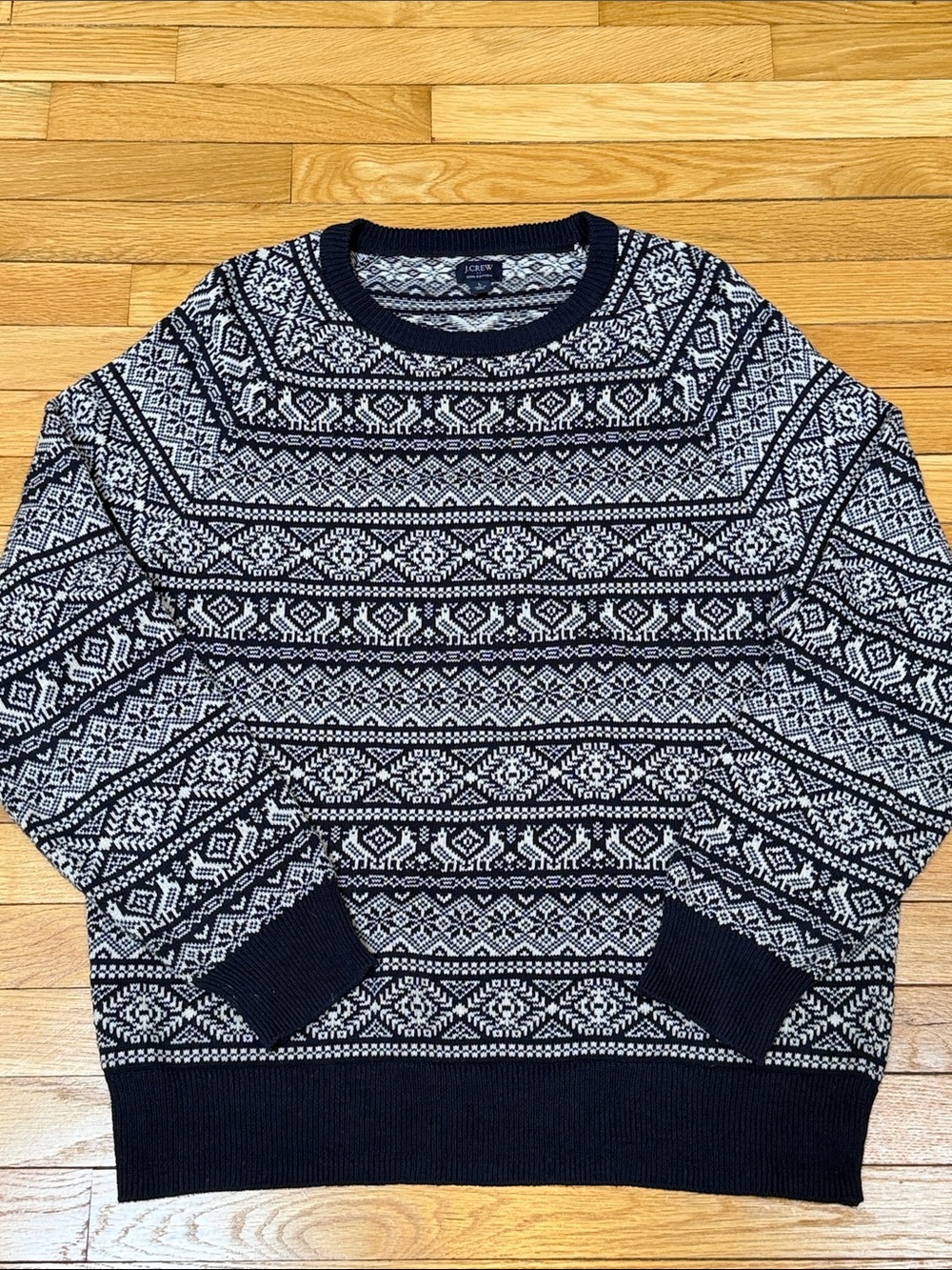 J. Crew Navy & White Fair Isle Crewneck Sweater